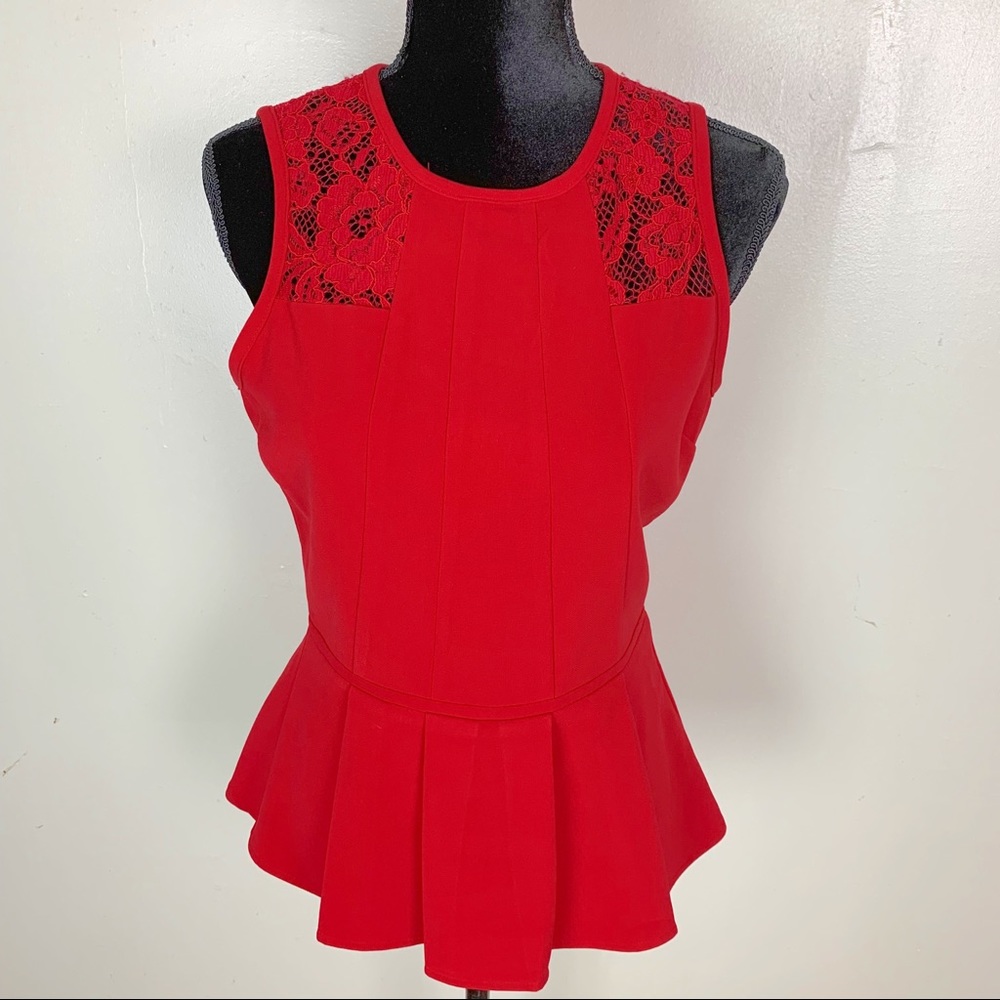 Red lace pleated top size size 10